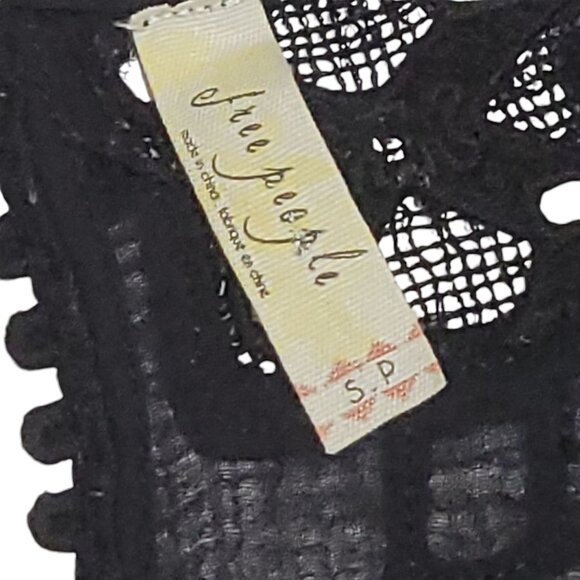 Free People Black Boho Tunic Mini Dress S Cotton Gauze Lace Goth Witchy Coquette - Picture 2 of 16